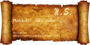 Matkó Sándor névjegykártya